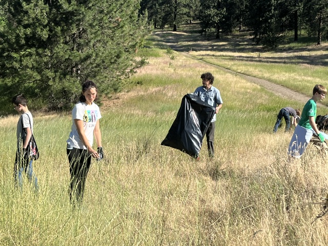 Continuous Curriculum School 7th graders on their end-of-the-year hike removing invasive weeds from the Antoine Peak Conservation Area